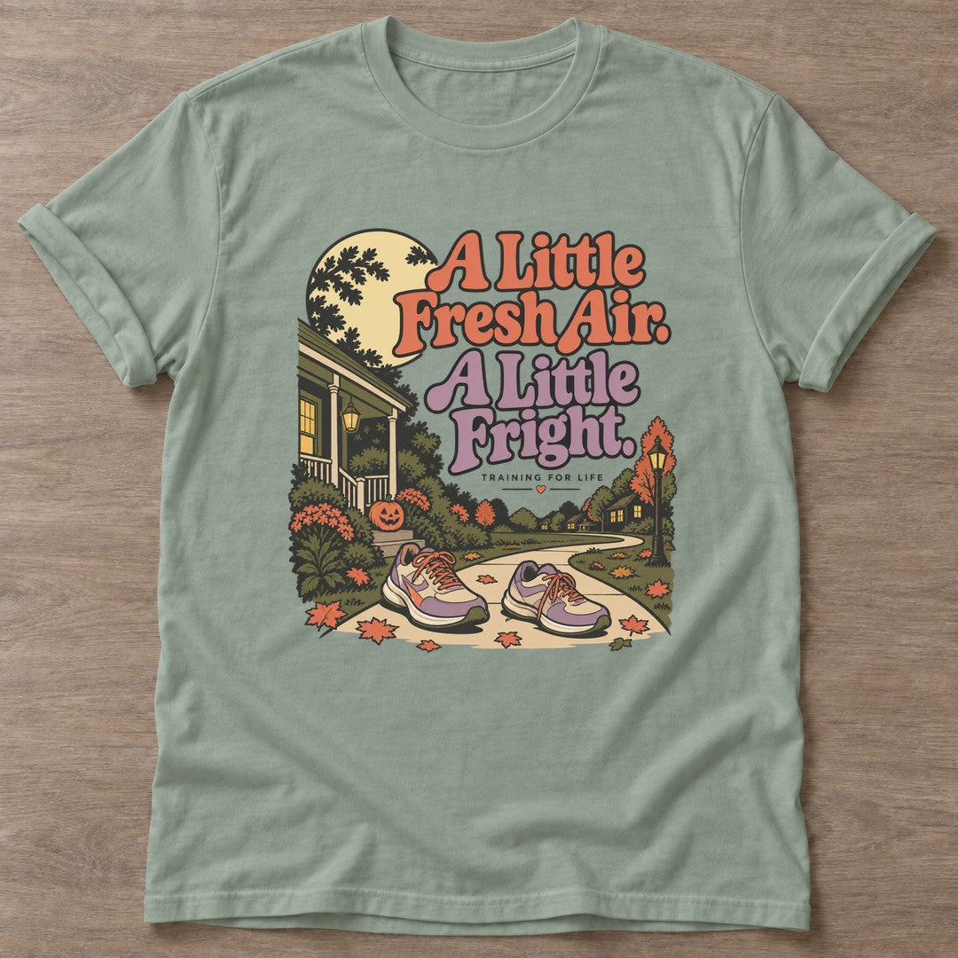 Sage Fresh Air Fright T-shirt — walking club design, for women who walk