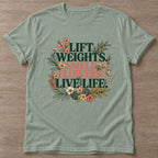 Sage Flower Gains T-shirt — floral strength design, for women who train