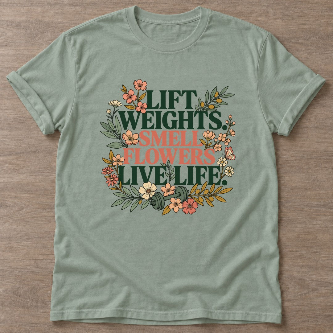 Sage Flower Gains T-shirt — floral strength design, for women who train