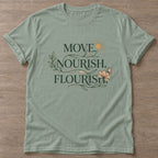 Sage Flourish Mantra T-shirt — growth mindset design, for women building a habit