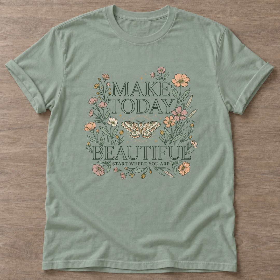 Sage Beautiful Starts Now T-shirt — motivational slogan design, for women who train