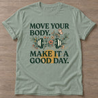 Sage Dumbbell Bloom T-shirt — floral strength design, for women who train