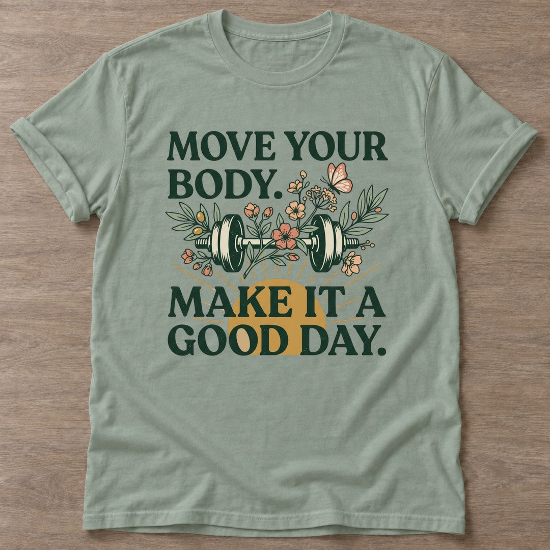 Sage Dumbbell Bloom T-shirt — floral strength design, for women who train