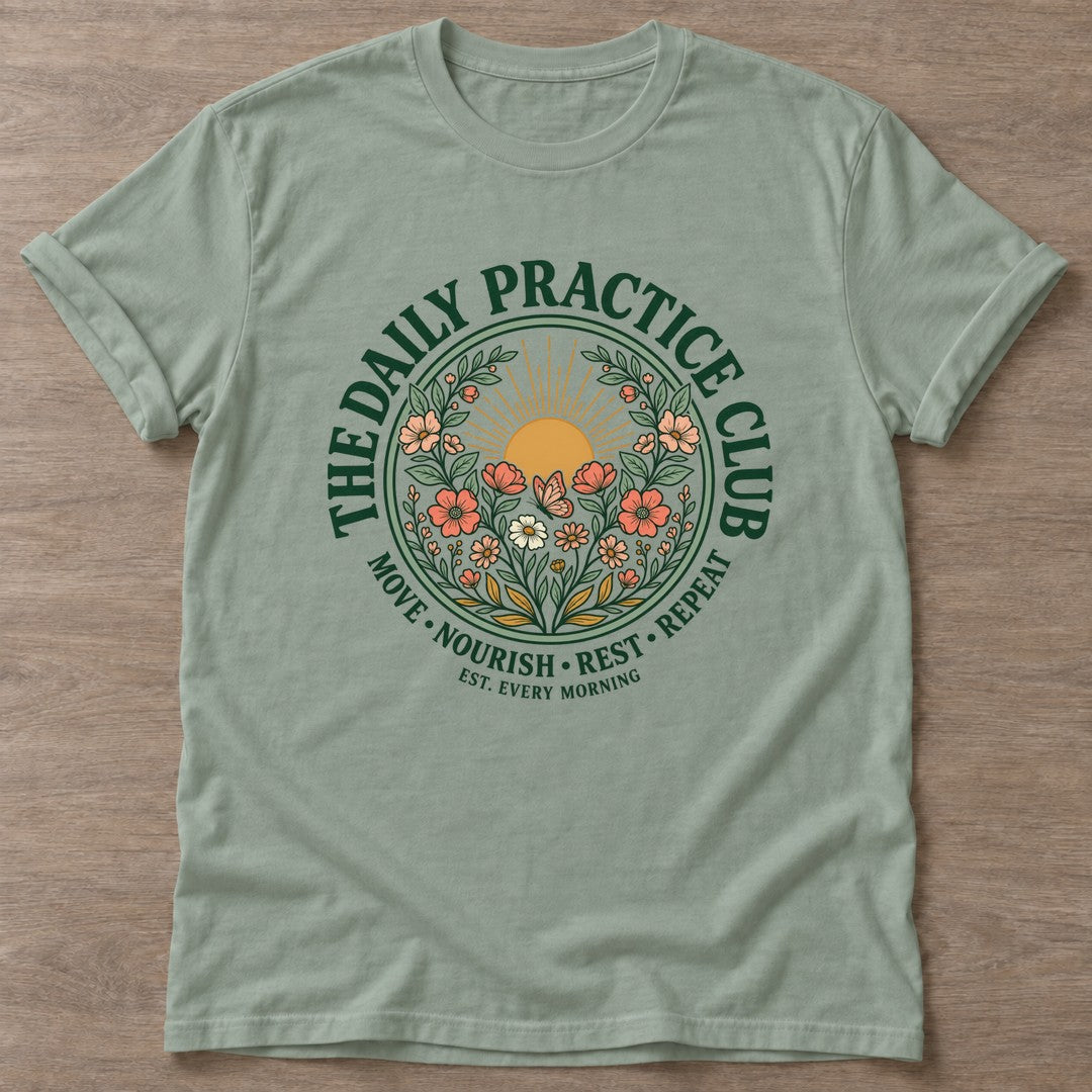 Sage Bloom Repeat T-shirt — floral strength design, for women who train