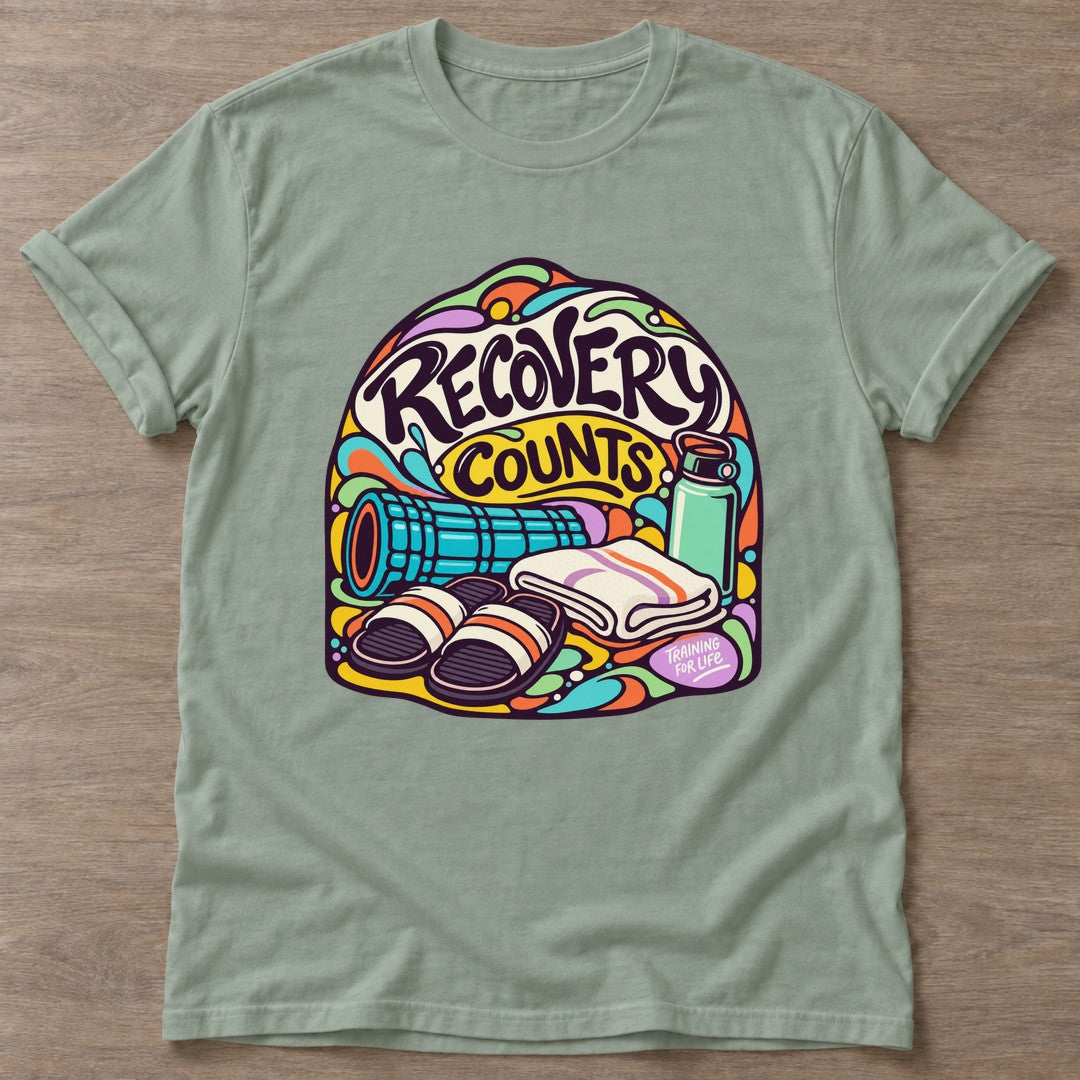 Sage Recovery Counts T-shirt — rest and recovery design, for women who train