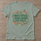 Sage Bloom In Motion T-shirt — floral strength design, for women who train