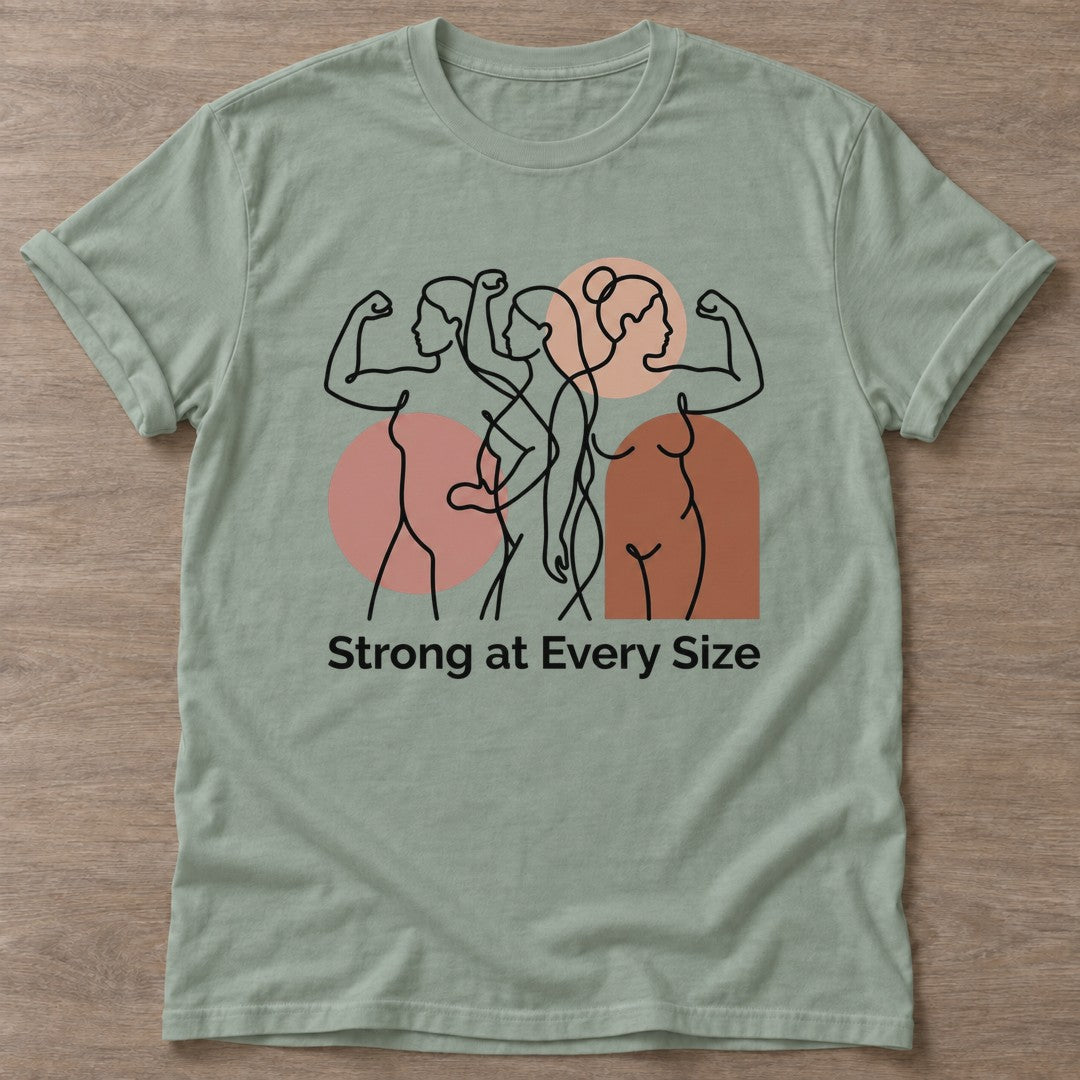 Sage Strength In Every Size T-shirt — body positive design, for every body in the gym