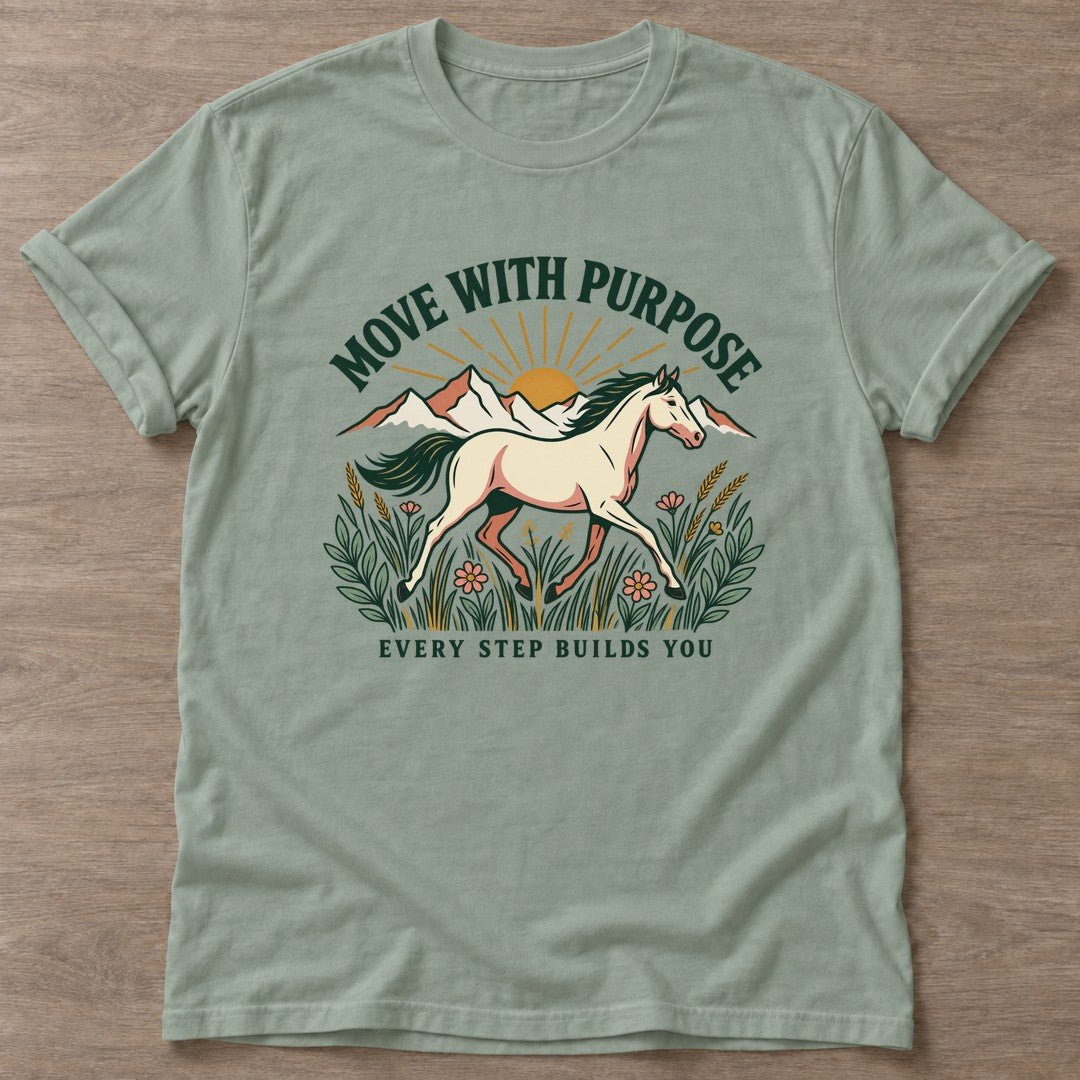 Sage Purpose Rider T-shirt — motivational slogan design, for women who train
