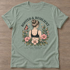 Sage Bloom Unshaken T-shirt — floral strength design, for women who train