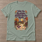 Sage Scenic Spooky Route T-shirt — walking club design, for women who walk