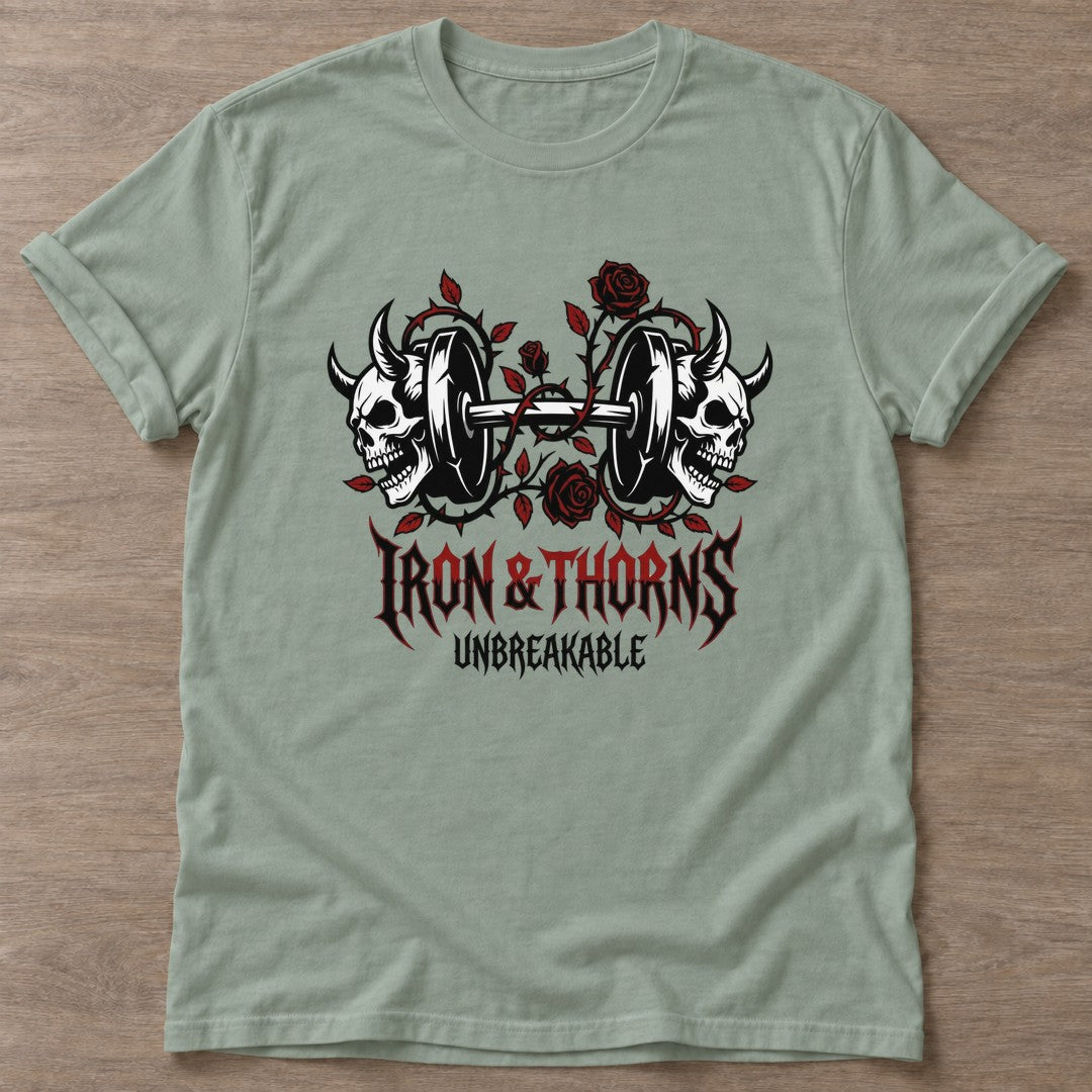 Sage Thorned Strength T-shirt — floral strength design, for women who train