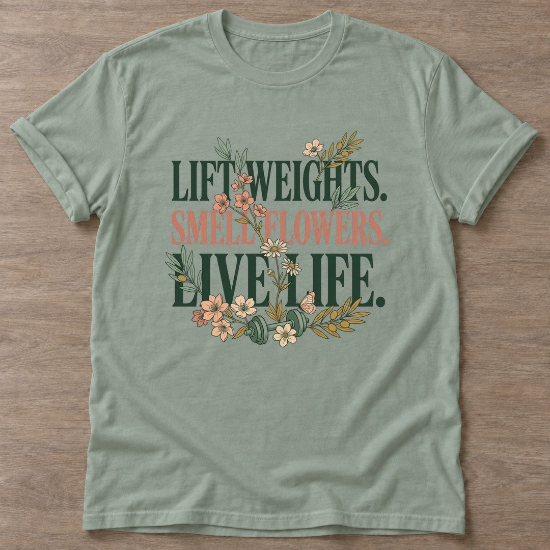 Sage Gym And Bloom T-shirt — floral strength design, for women who train