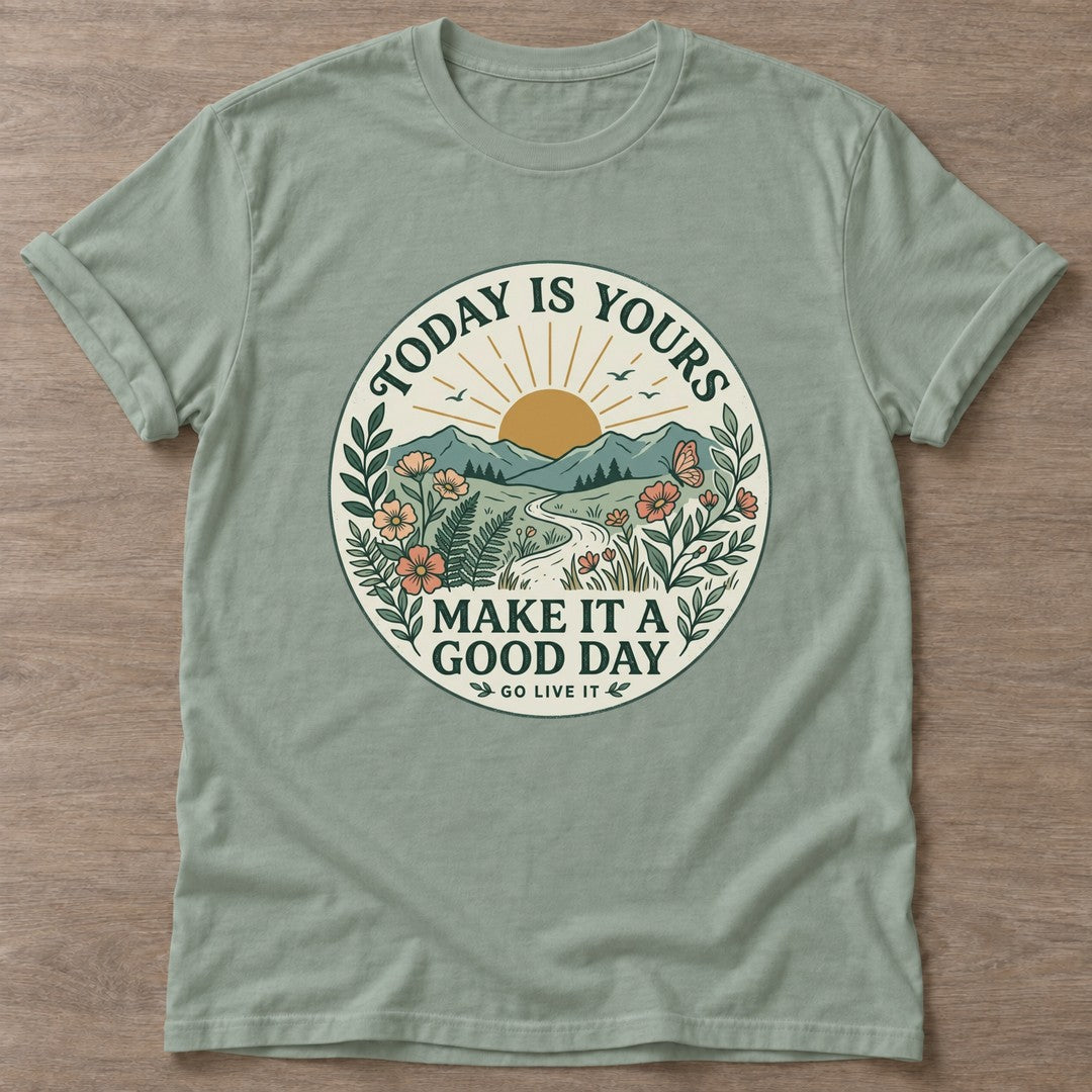 Sage Sunrise Intention T-shirt — motivational slogan design, for women who train