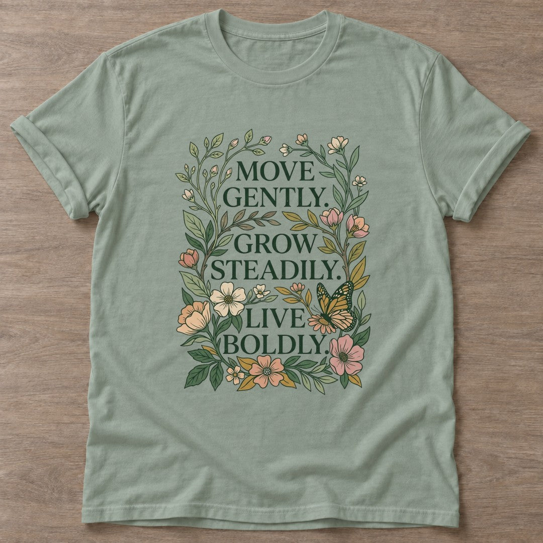 Sage Live Boldly T-shirt — motivational slogan design, for women who train