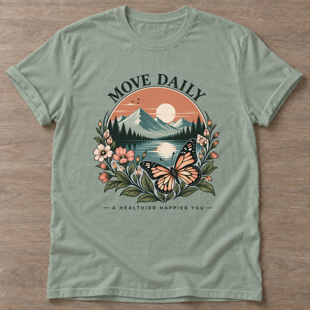 Sage Mountain Bloom T-shirt — floral strength design, for women who train
