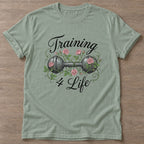 Sage Iron Rose T-shirt — floral strength design, for women who train