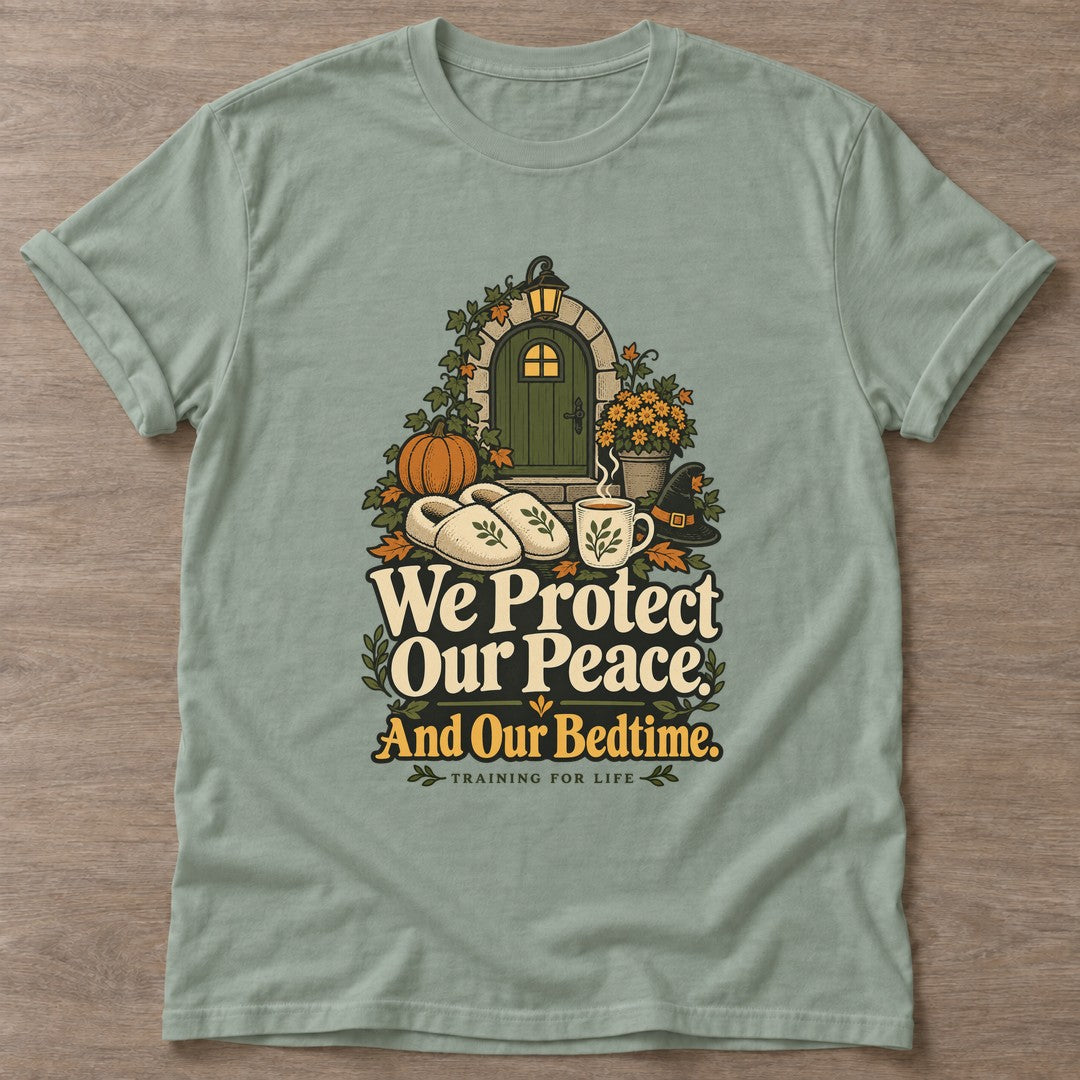 Sage Peace And Bedtime T-shirt — rest and recovery design, for women who train