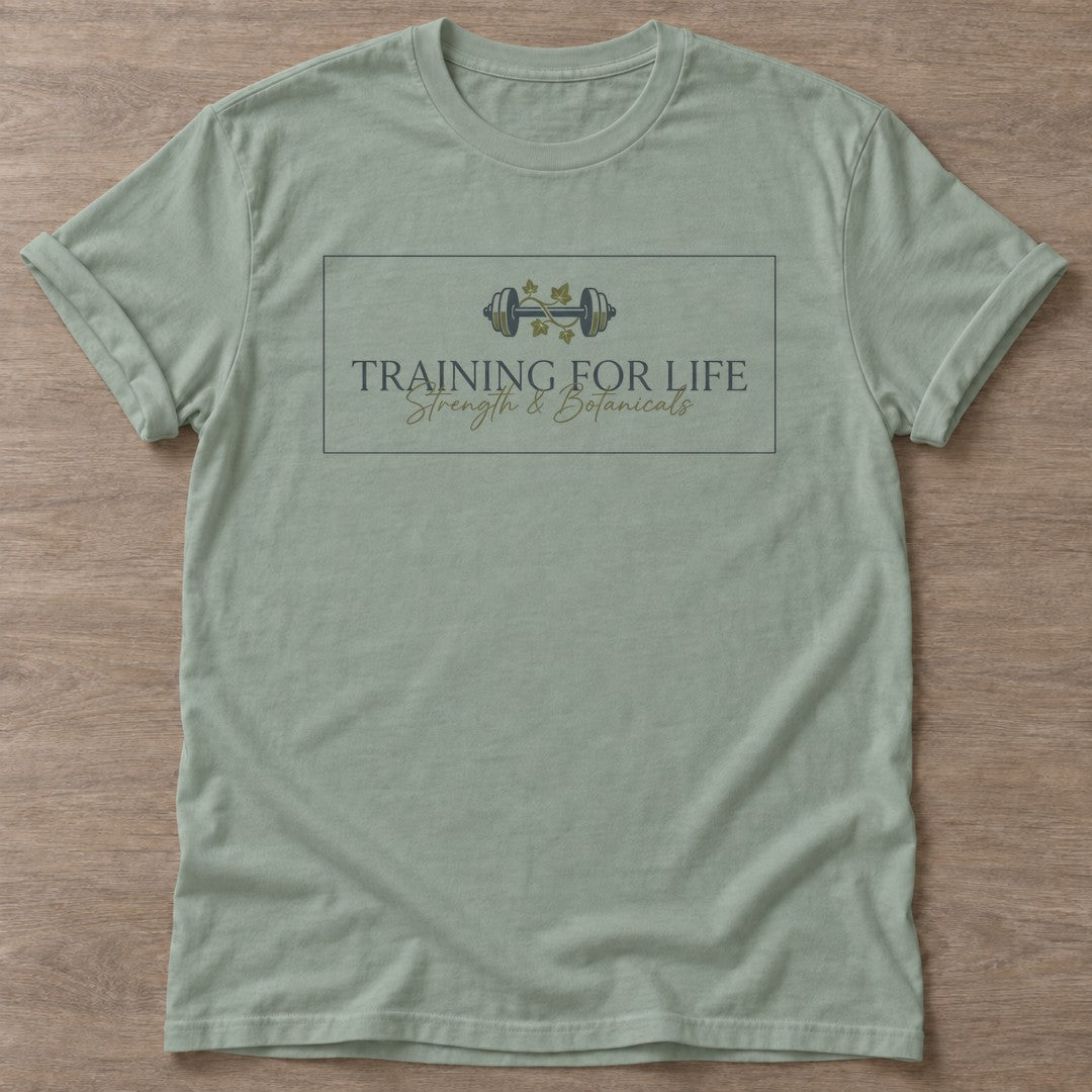 Sage Botanical Grind T-shirt — floral strength design, for women who train