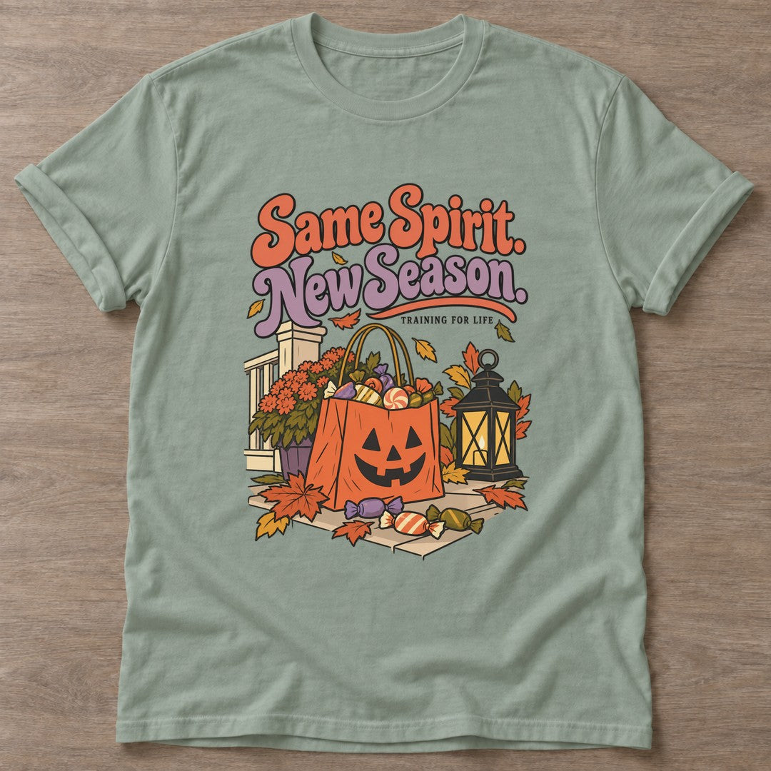 Sage Autumn Harvest T-shirt — motivational slogan design, for women who train