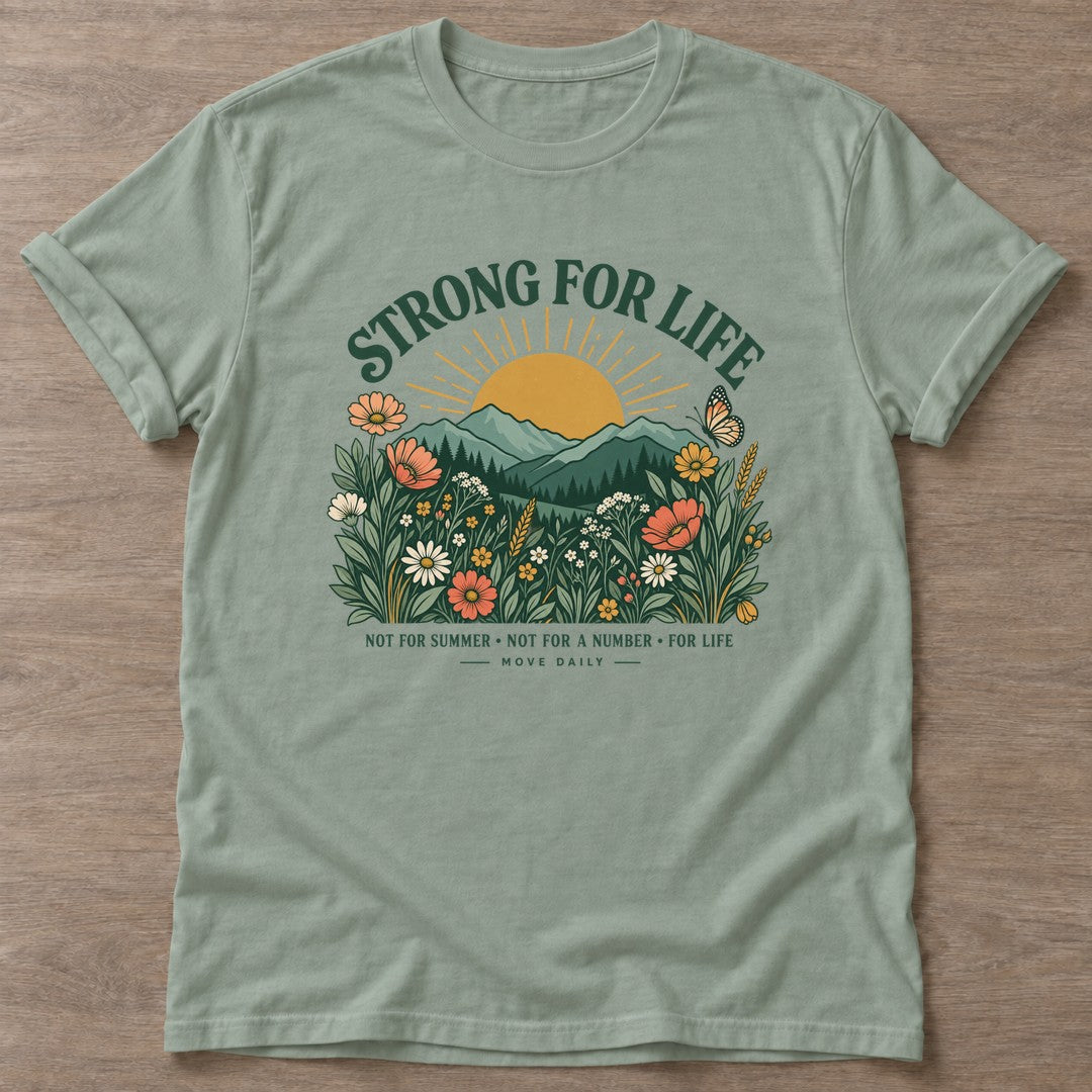 Sage Wildflower Strength T-shirt — floral strength design, for women who train