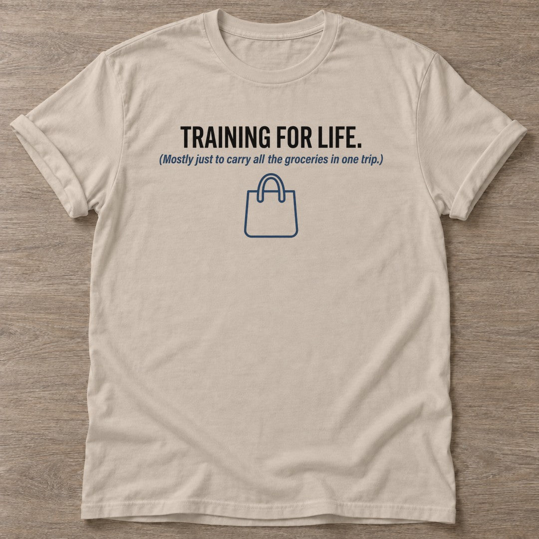 Sand Grocery Gains T-shirt — funny gym slogan, for women who train and laugh about it