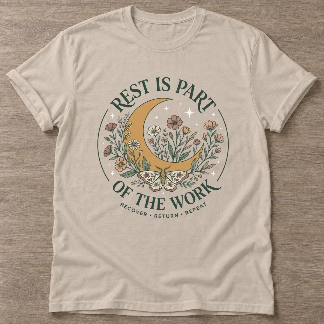Sand Moonlight Recovery T-shirt — rest and recovery design, for women who train