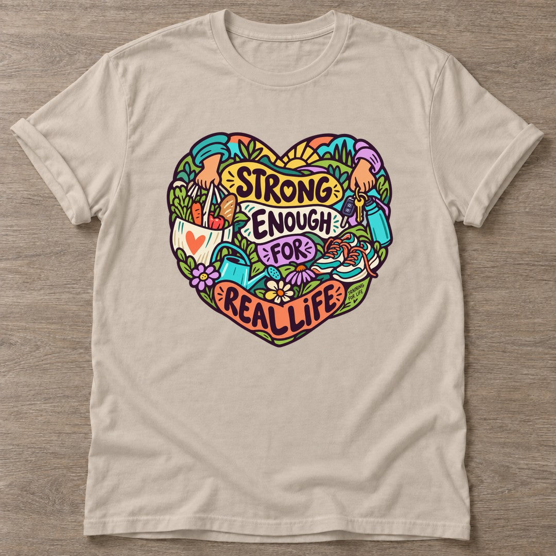 Sand Strong Enough T-shirt — body positive design, for every body in the gym