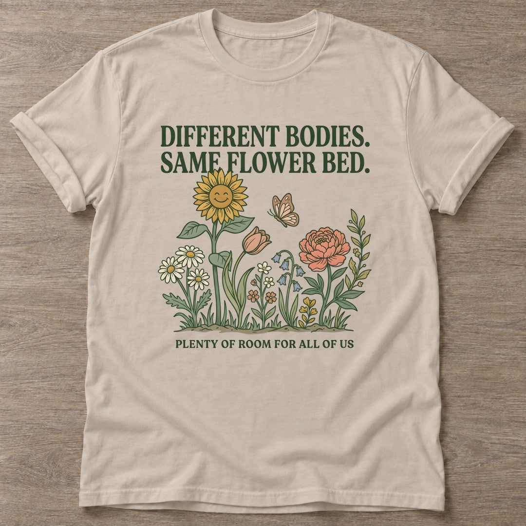 Sand Different Bodies T-shirt — body positive design, for every body in the gym