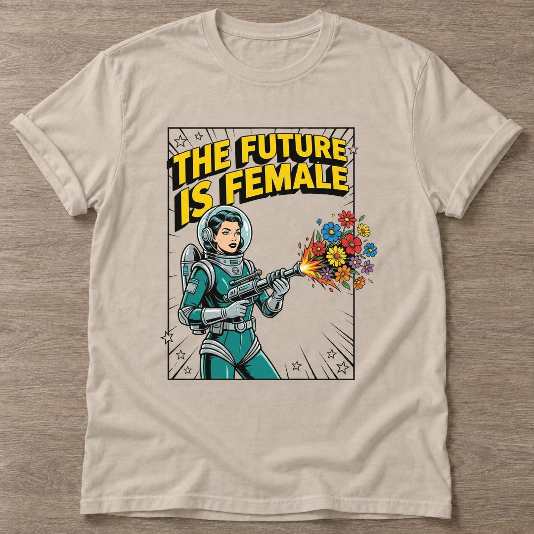 Sand Flower Power Astronaut T-shirt — floral strength design, for women who train