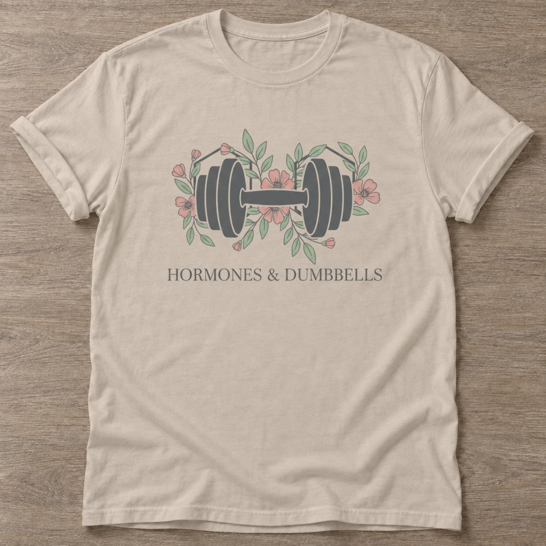 Sand Floral Grind T-shirt — floral strength design, for women who train