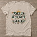 Sand Bloom Awake T-shirt — floral strength design, for women who train