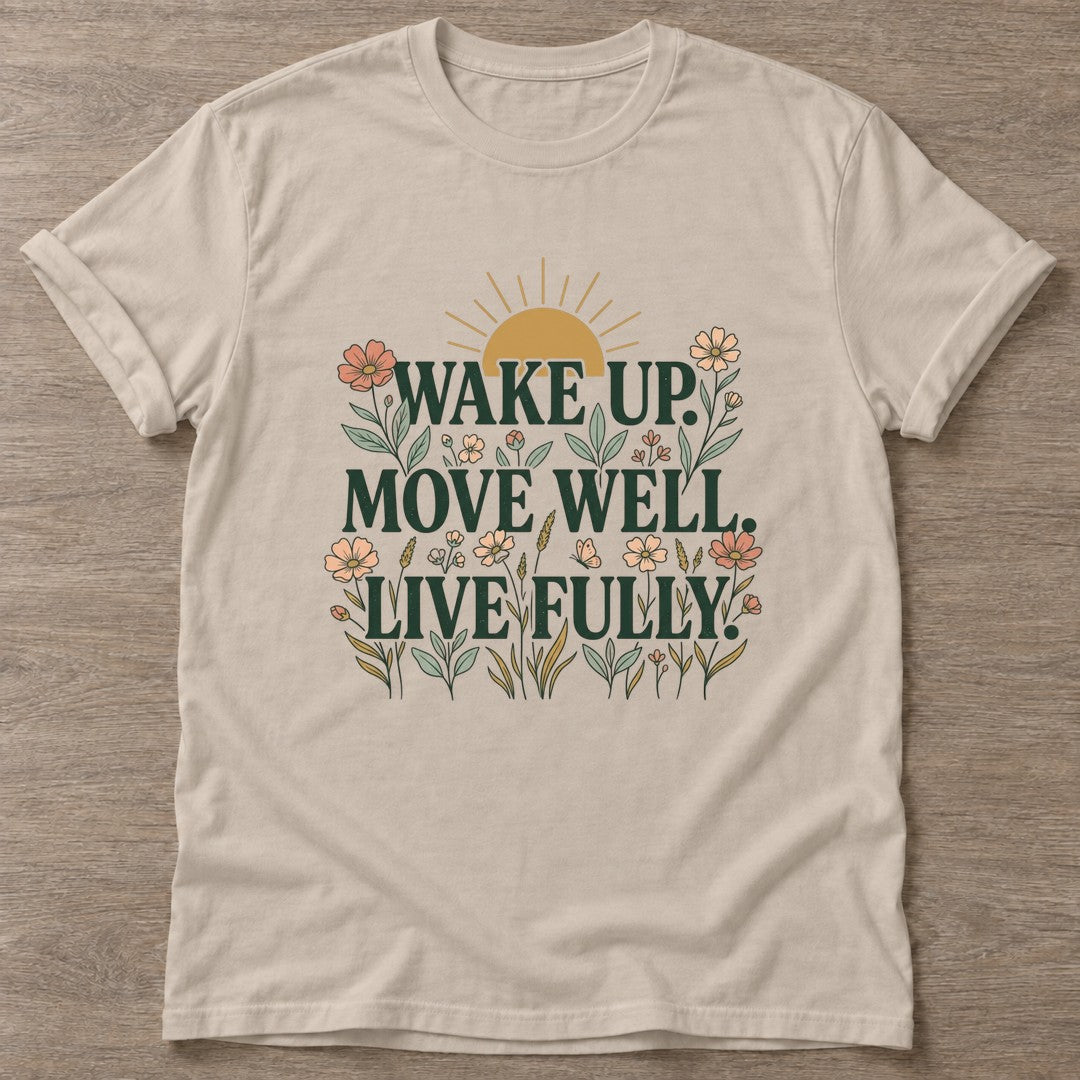 Sand Bloom Awake T-shirt — floral strength design, for women who train