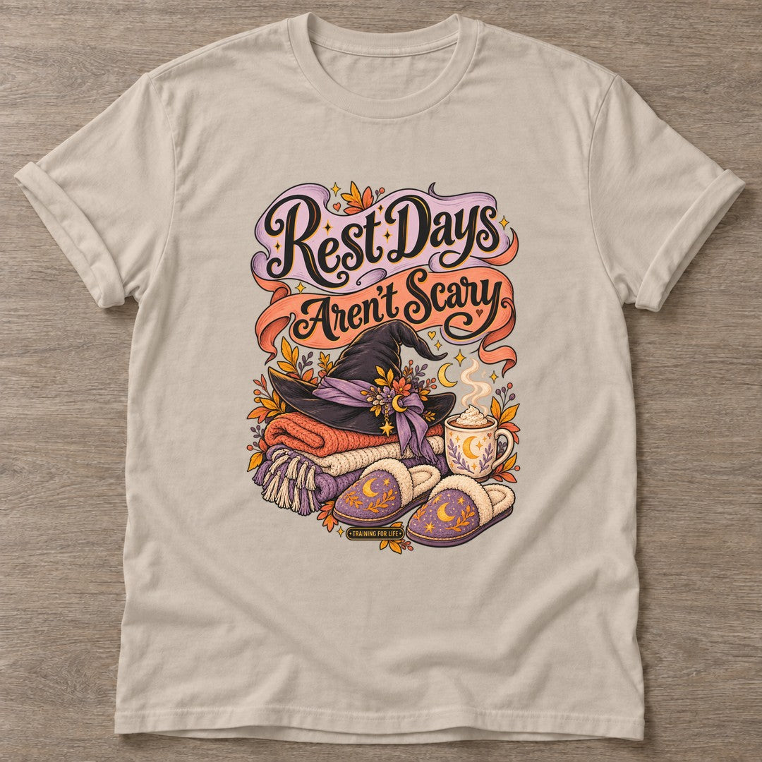 Sand Autumn Comfort Witch T-shirt — rest and recovery design, for women who train