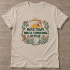 Sand Rise And Flourish T-shirt — growth mindset design, for women building a habit