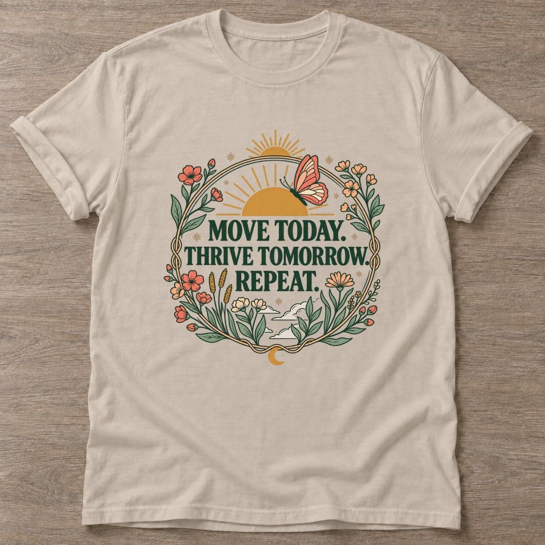 Sand Rise And Flourish T-shirt — growth mindset design, for women building a habit