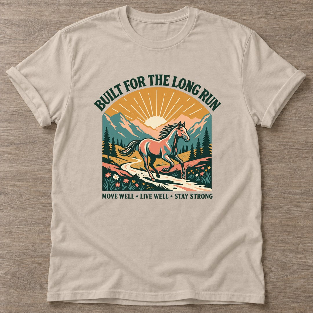 Sand Long Run Horse T-shirt — running design, for women who run
