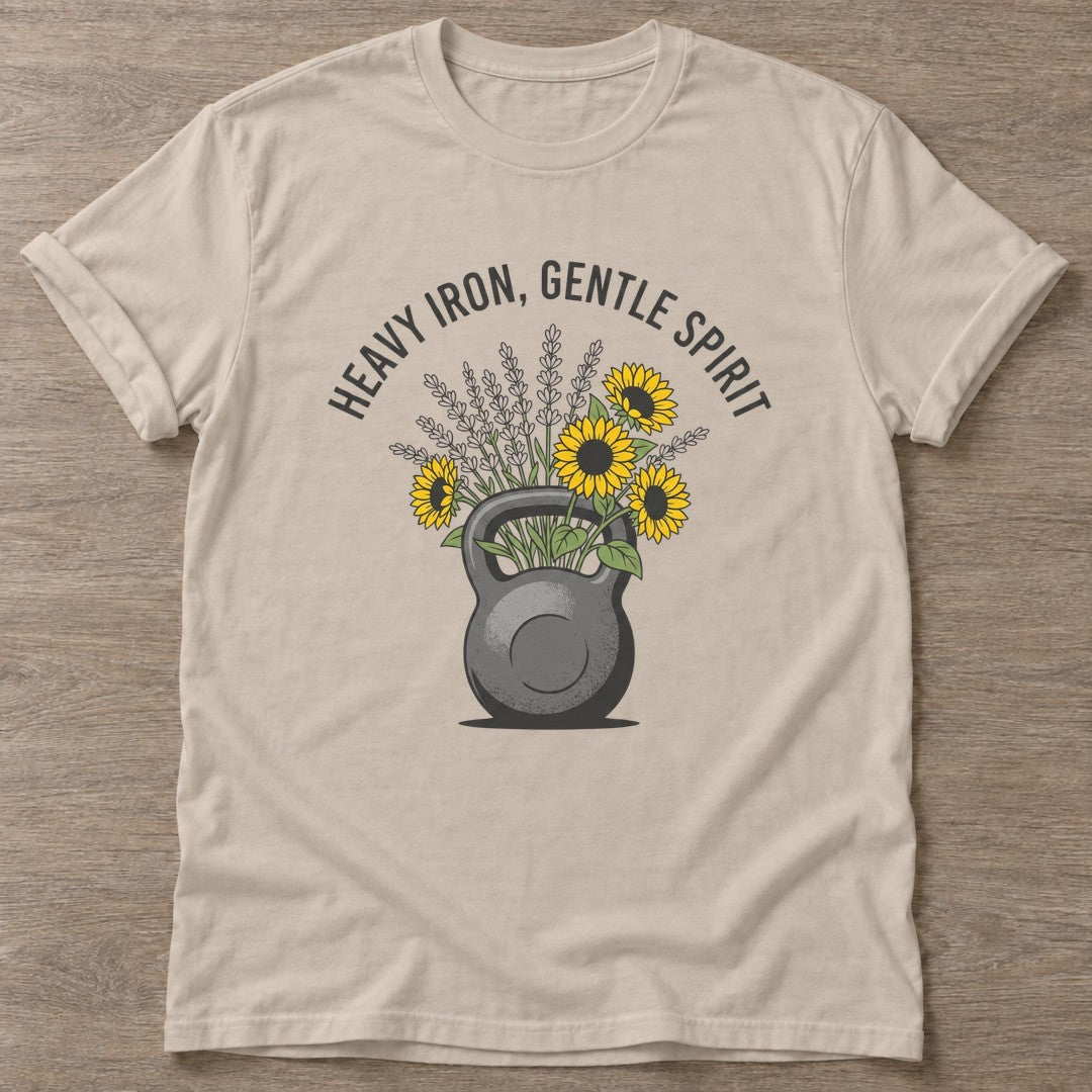 Sand Iron Flowers T-shirt — floral strength design, for women who train