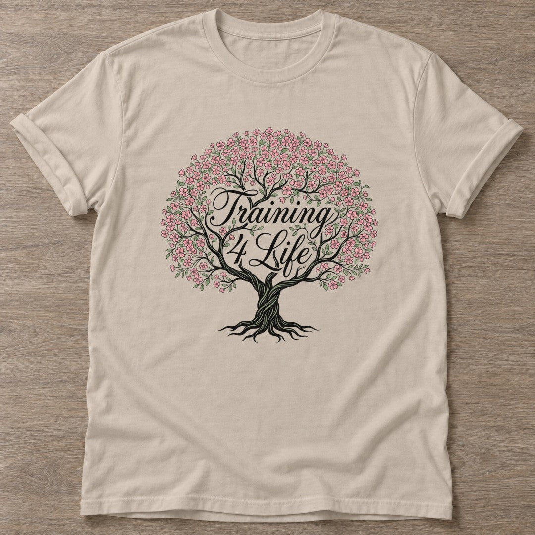 Sand Blossom Strong T-shirt — floral strength design, for women who train