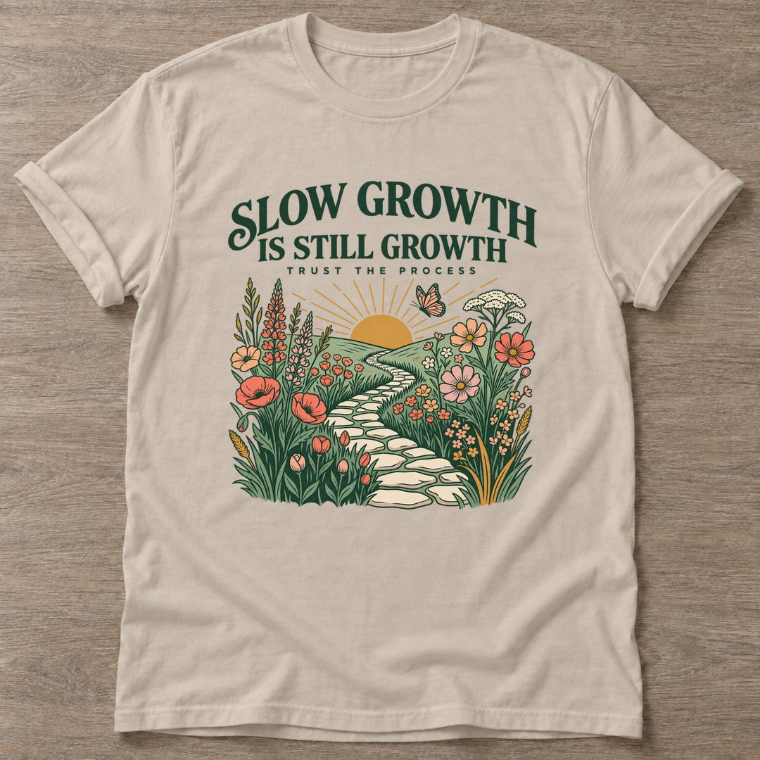 Sand Blooming Path T-shirt — floral strength design, for women who train