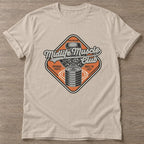 Sand High Mileage Garage T-shirt — longevity training design, for women over 40