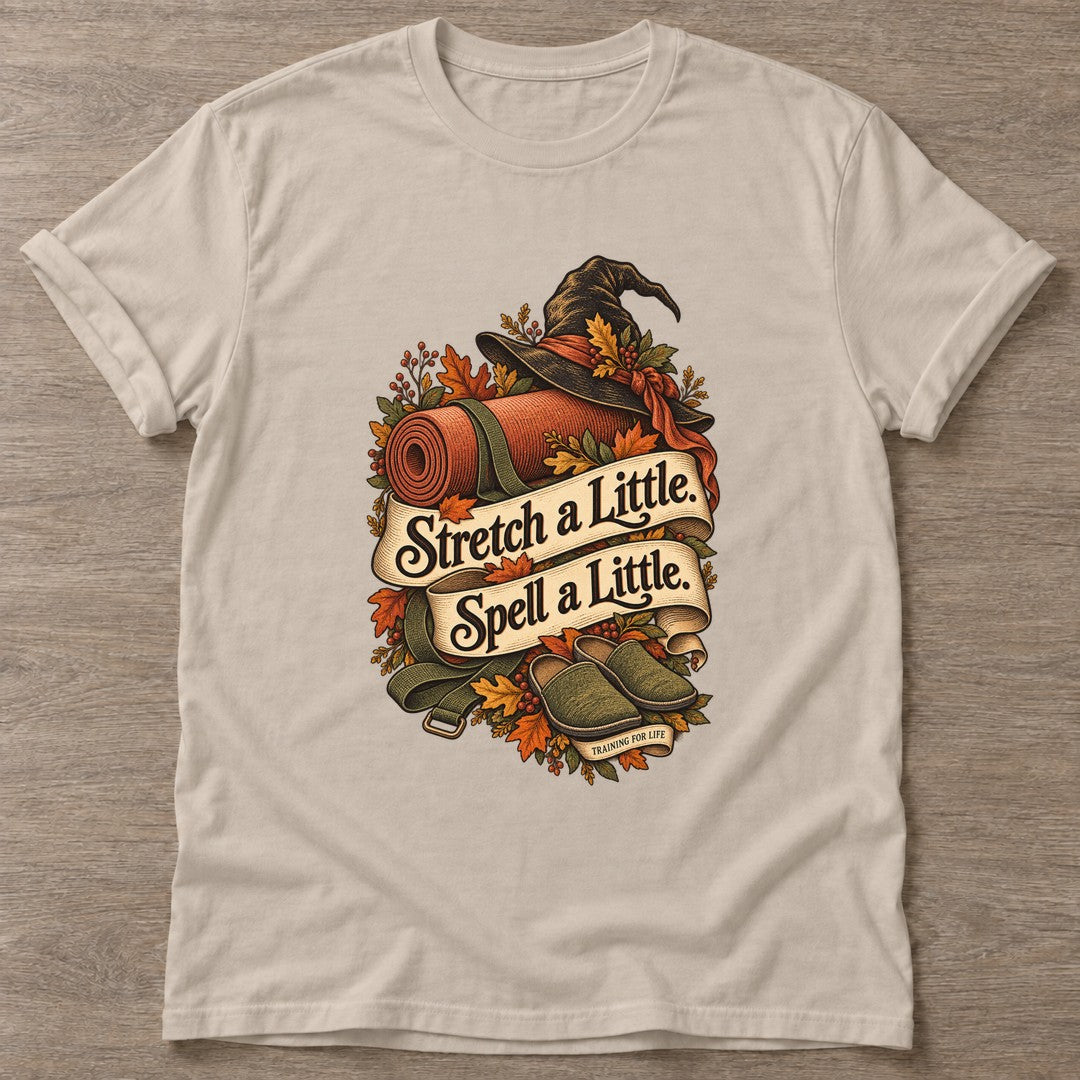 Sand Stretch And Spell T-shirt — rest and recovery design, for women who train