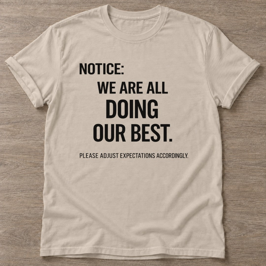 Sand Realistic Standards T-shirt — funny gym slogan, for women who train and laugh about it