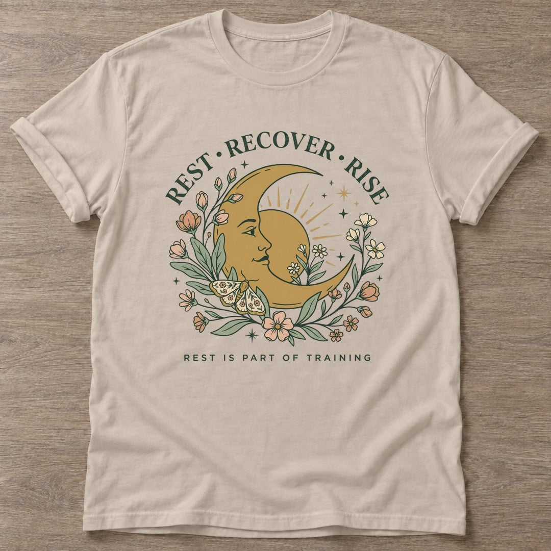 Sand Celestial Recovery T-shirt — rest and recovery design, for women who train