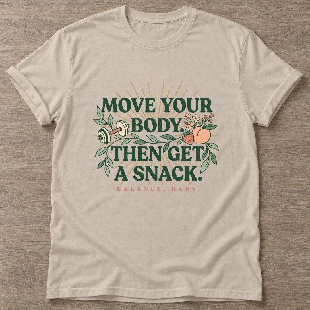 Sand Snack Reward T-shirt — funny gym slogan, for women who train and laugh about it