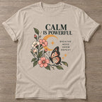 Sand Mindful Bloom T-shirt — floral strength design, for women who train