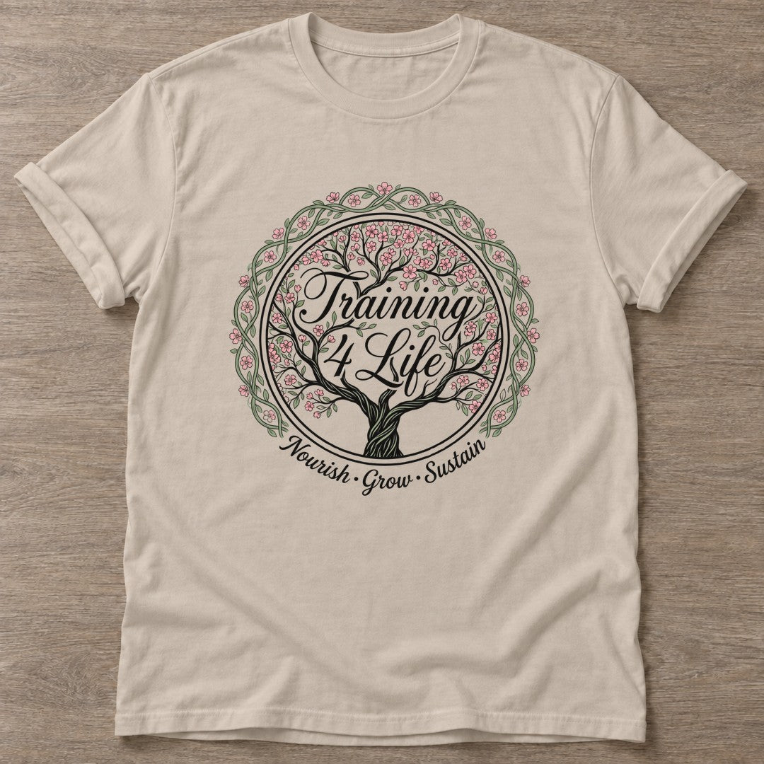 Sand Blooming Purpose T-shirt — floral strength design, for women who train