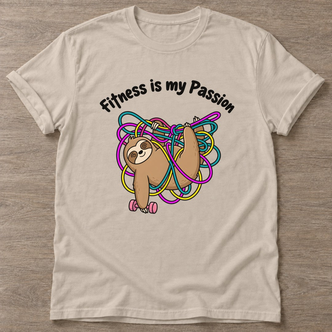 Sand Sloth T-shirt — funny gym slogan, for women who train and laugh about it