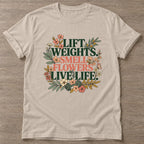 Sand Flower Gains T-shirt — floral strength design, for women who train