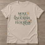 Sand Flourish Mantra T-shirt — growth mindset design, for women building a habit