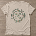 Sand Nourish Repeat T-shirt — rest and recovery design, for women who train